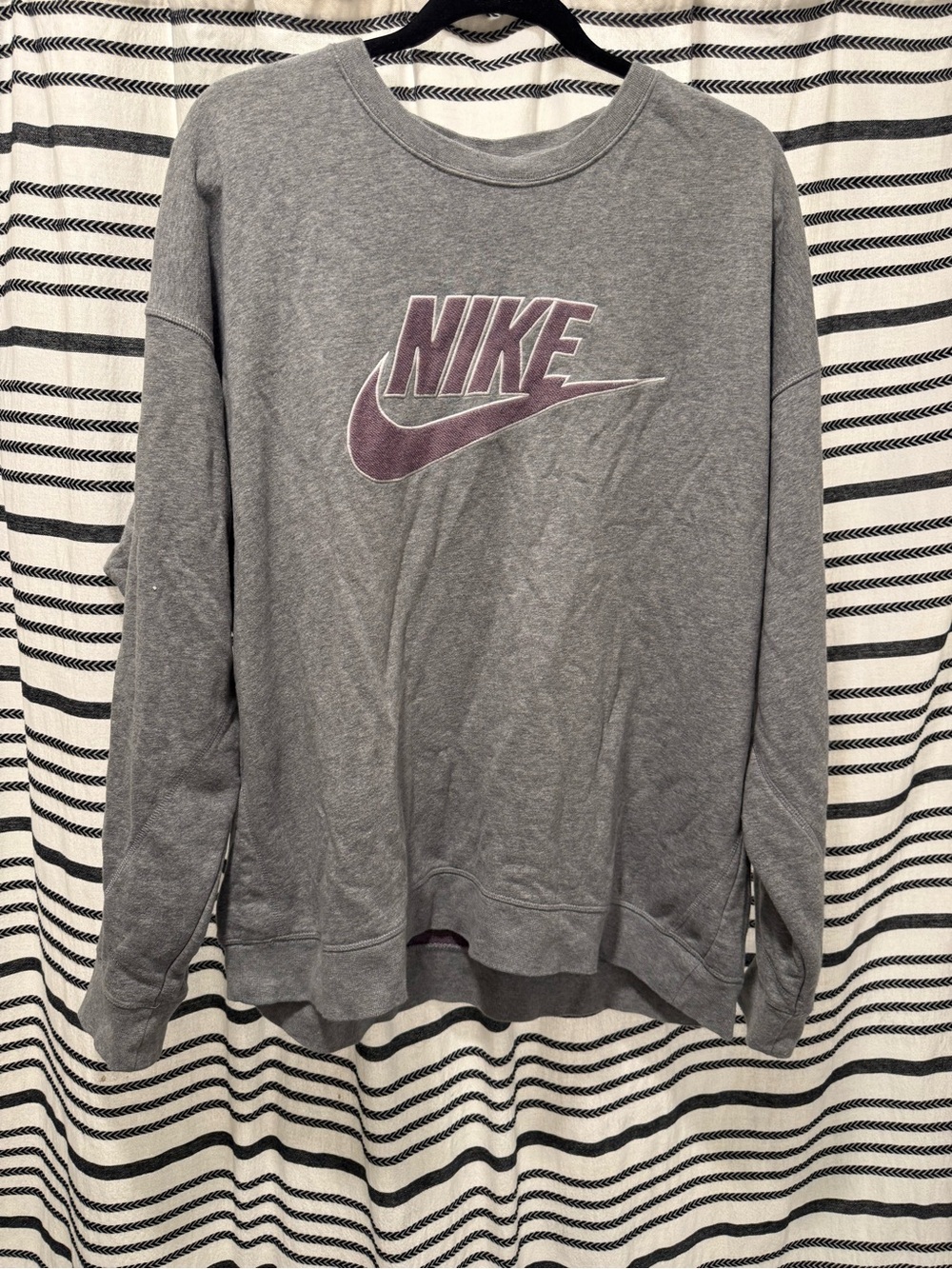 Nike Gray Crewneck Sweatshirt with Purple Swoosh